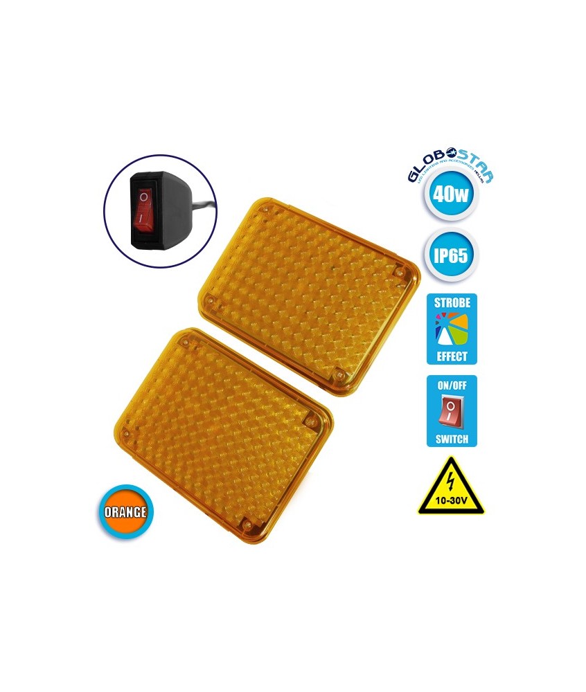 Φώτα Οδικής Βοήθειας STROBO 2 x 134 LED 5mm 40W 10-30V Αδιάβροχα IP65 Πορτοκαλί Εξωτερικά GloboStar 34318